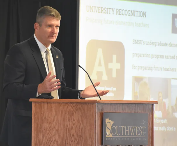 Address talks challenges, positives for SMSU
